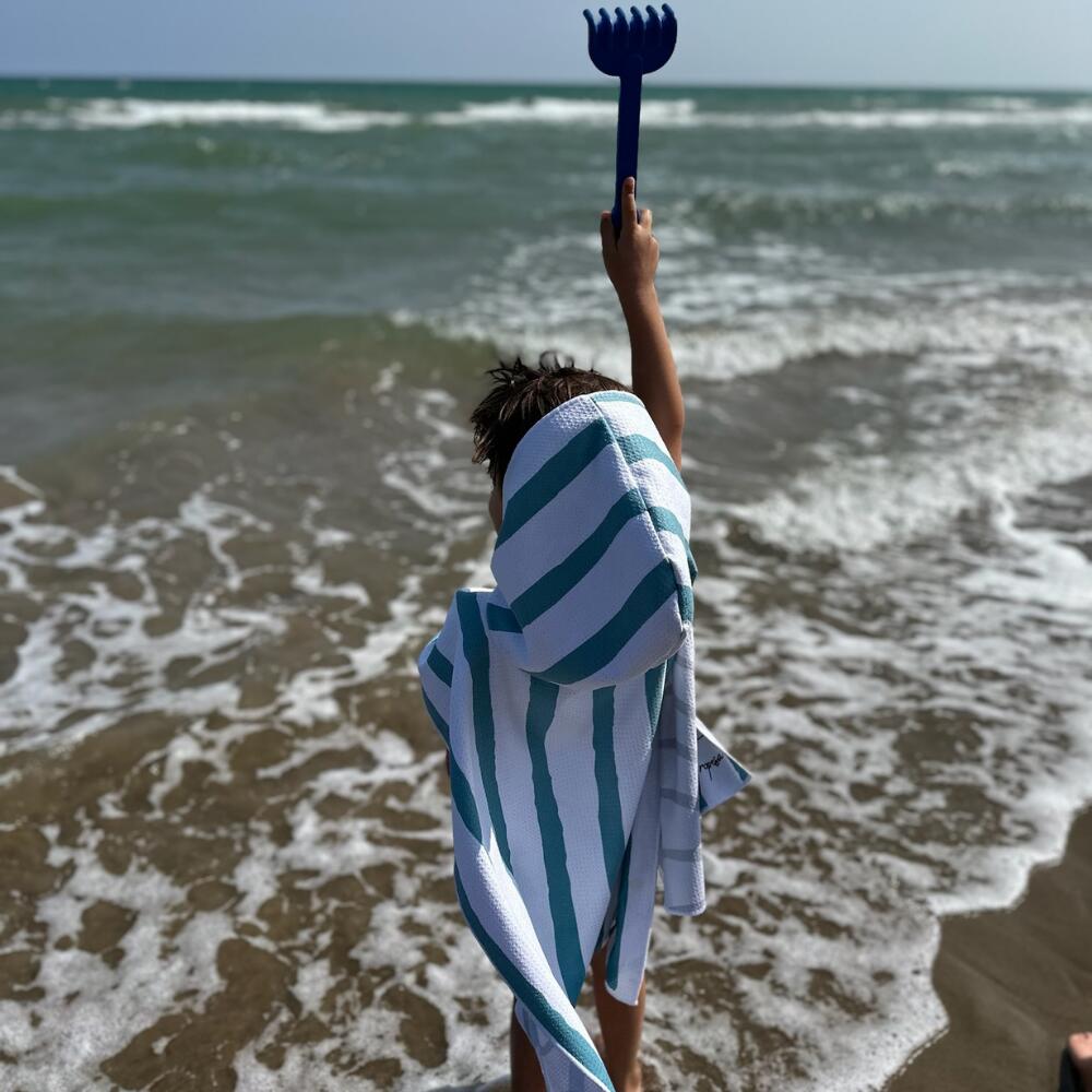 Poncho de Bain enfant 2-7 ans, rayé vert et blanc 6/7
