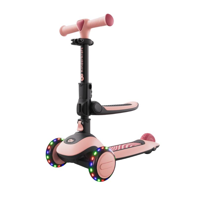 Trotinetă  Kinderkraft HALLEY 2, 3 Roți LED, cu șezut, ROSE PINK
