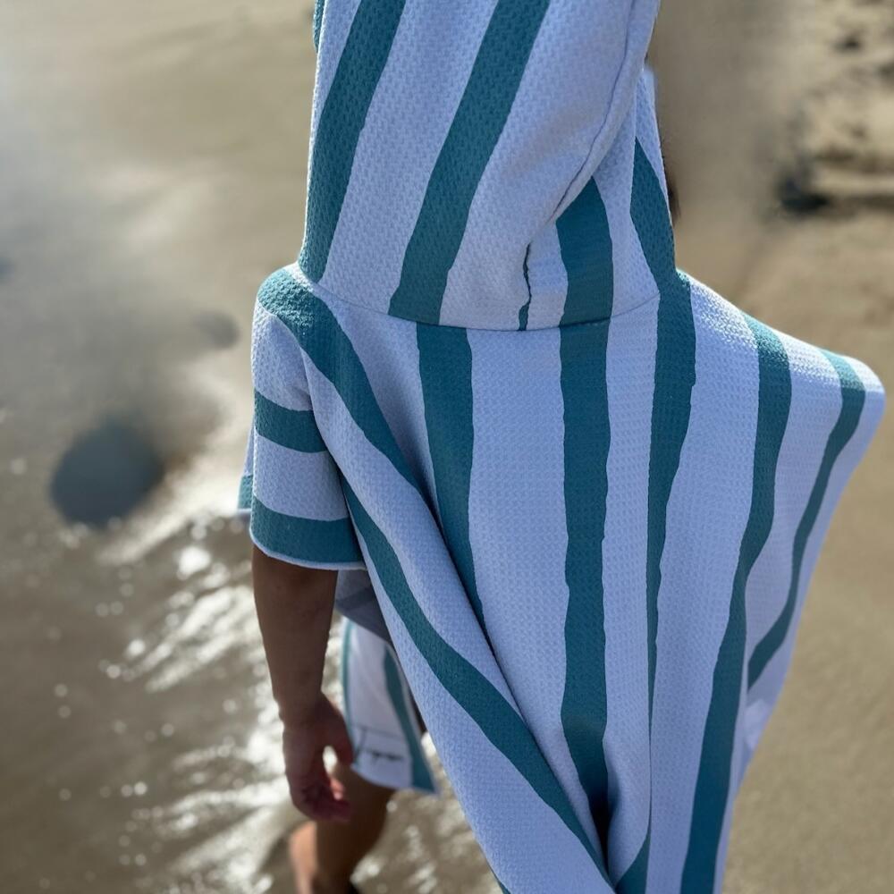 Poncho de Bain enfant 2-7 ans, rayé vert et blanc 5/7