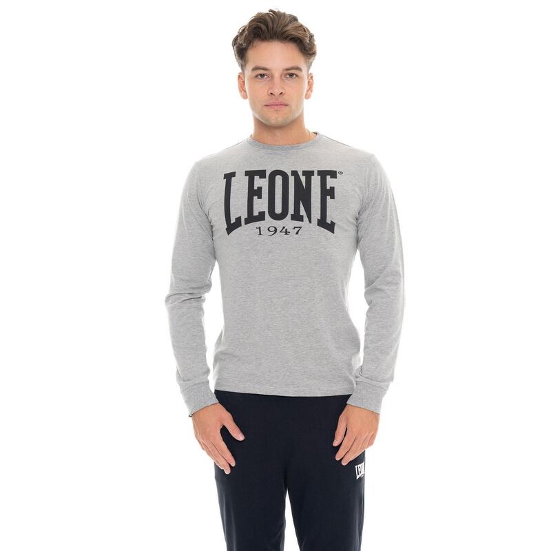 Tricou bărbătesc „Basic” din bumbac elastic cu mânecă lungă și logo mare
