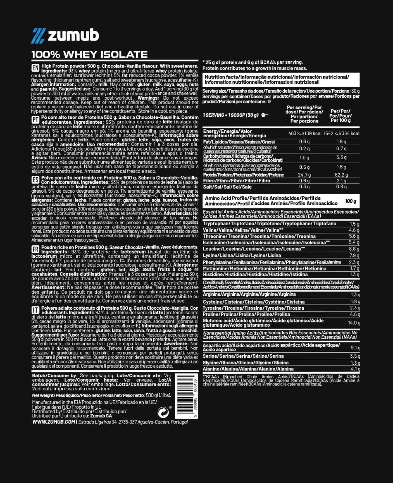Zumub 100% Whey Isolate 500g - Chocolat-Vanille 2/2
