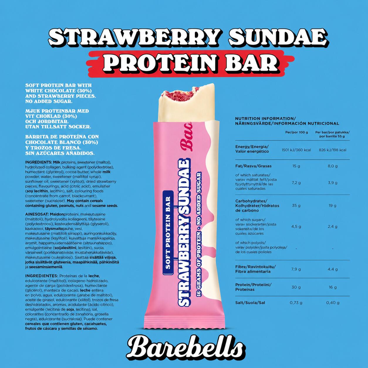 Barritas de Proteína Soft Sabor Strawberry Sundae (12x55g) Barebells 3/4