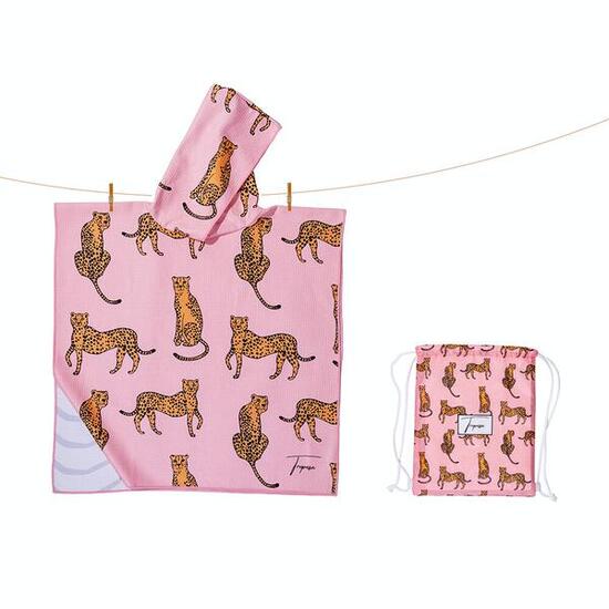 Poncho de Bain enfant 2-7 ans, rose motifs léopards