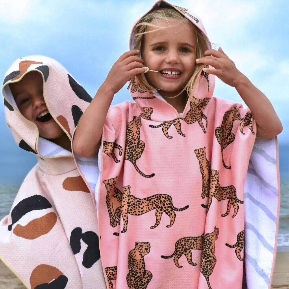 Poncho de Bain enfant 2-7 ans, rose motifs léopards 6/6