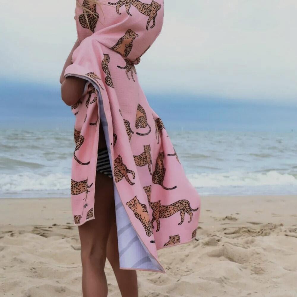 Poncho de Bain enfant 2-7 ans, rose motifs léopards 4/6