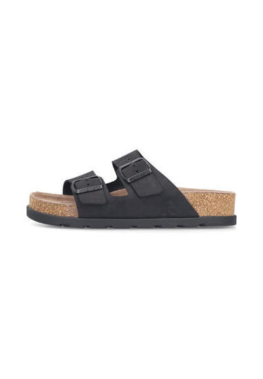 Rieker Damen Pantoletten V3190-01 Fußbettpantolette Frauen Leder Schwarz