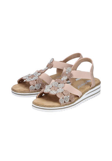 Rieker Damen Riemchensandalen V0613-90 Frauen Sandale Keilabsatz Rosa