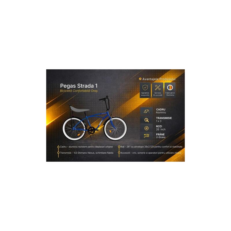 Bicicleta Oras Pegas Strada 1 - 26 inch, M, Albastru