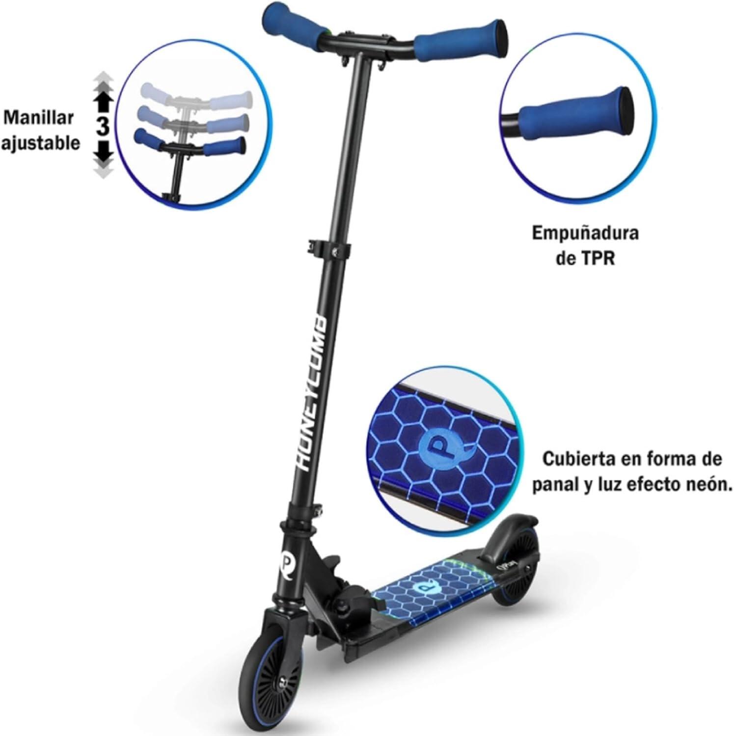 Trottinette enfant Qplay Honeycomb avec lumières LED sur le socle | Guidon régla 3/6