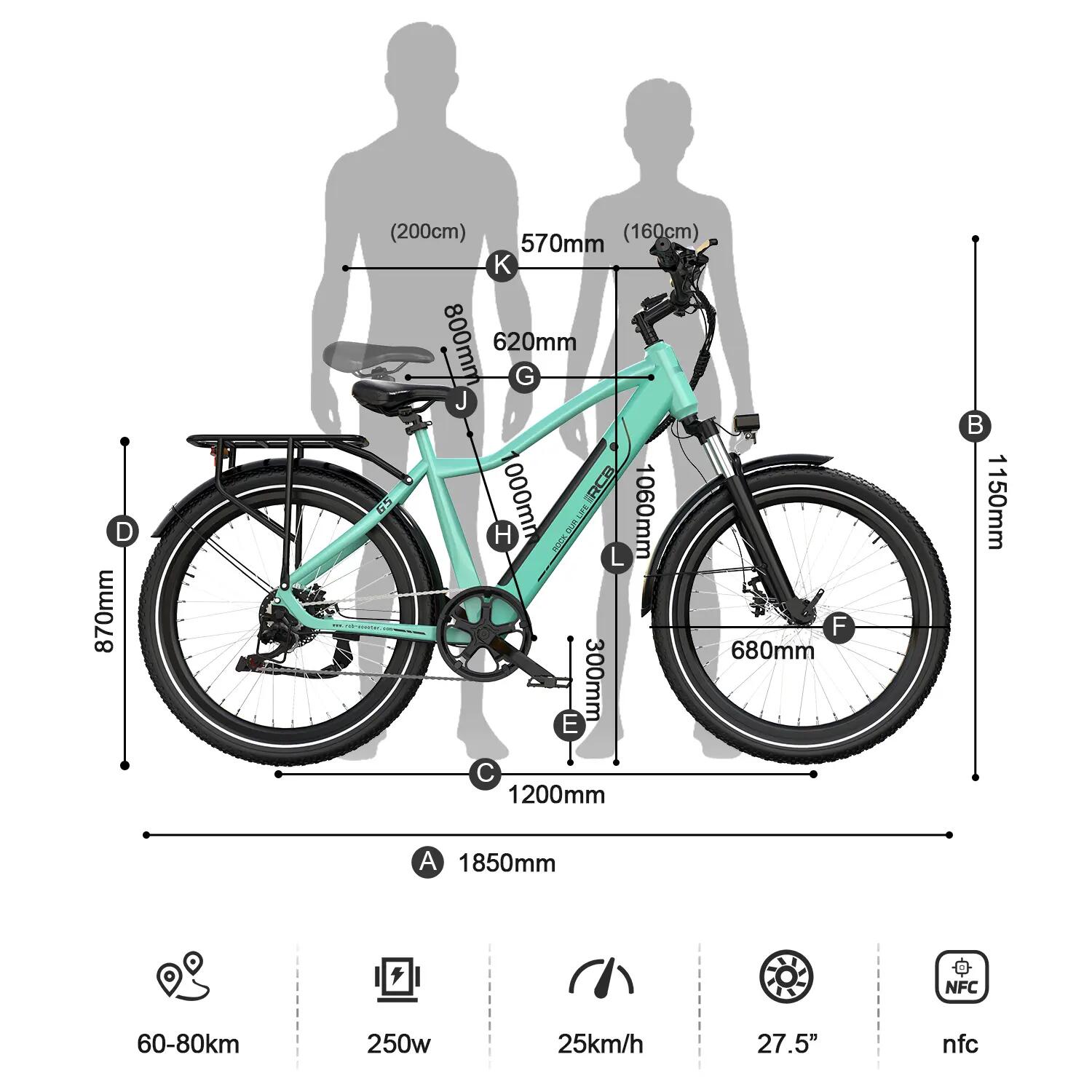 Elektrische Fiets voor Volwassenen 27,5", E-Bike G5, APP, NFC 4/8