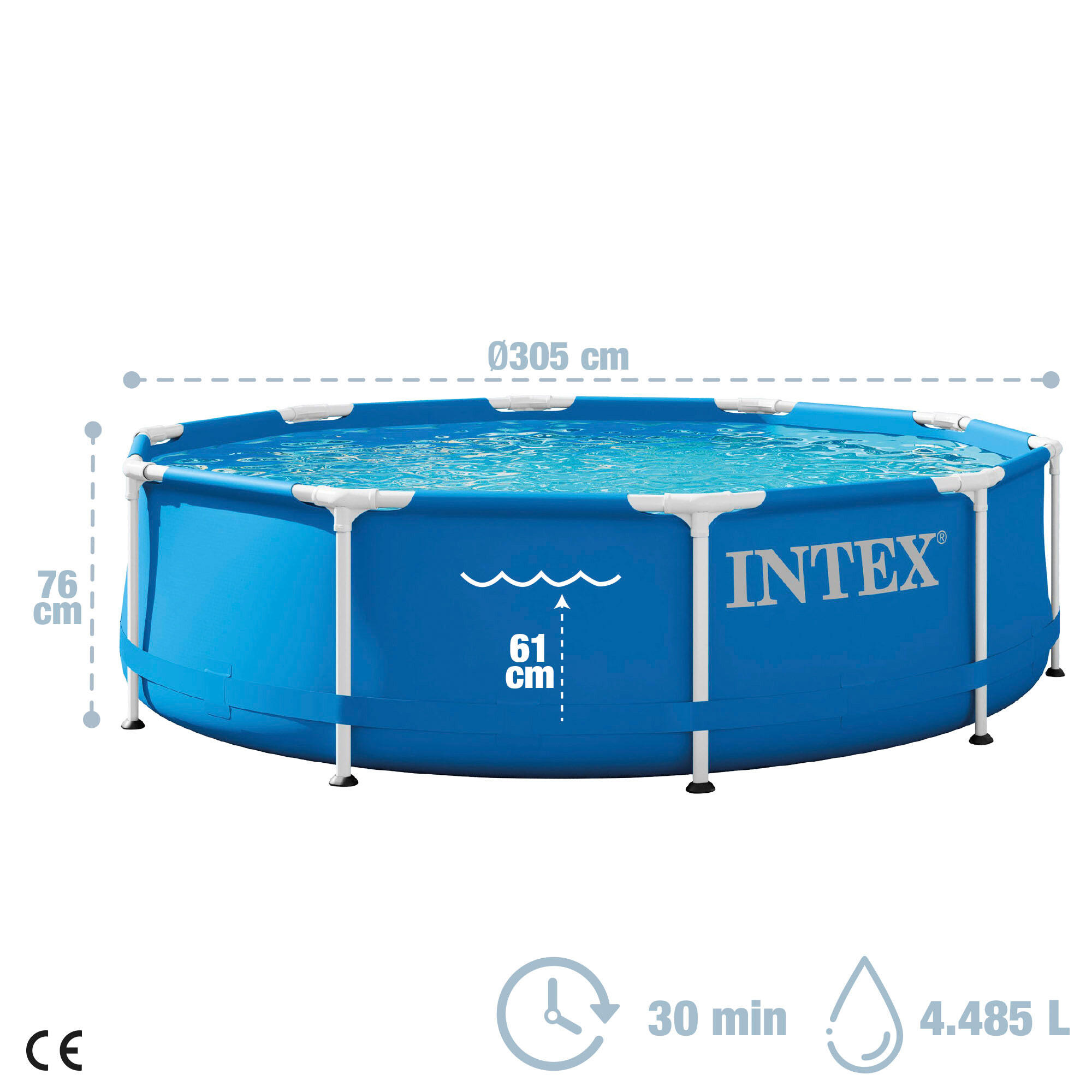 Piscina Redonda em metal frame Intex 305x76 cm 4485 litros + bomba 4/7