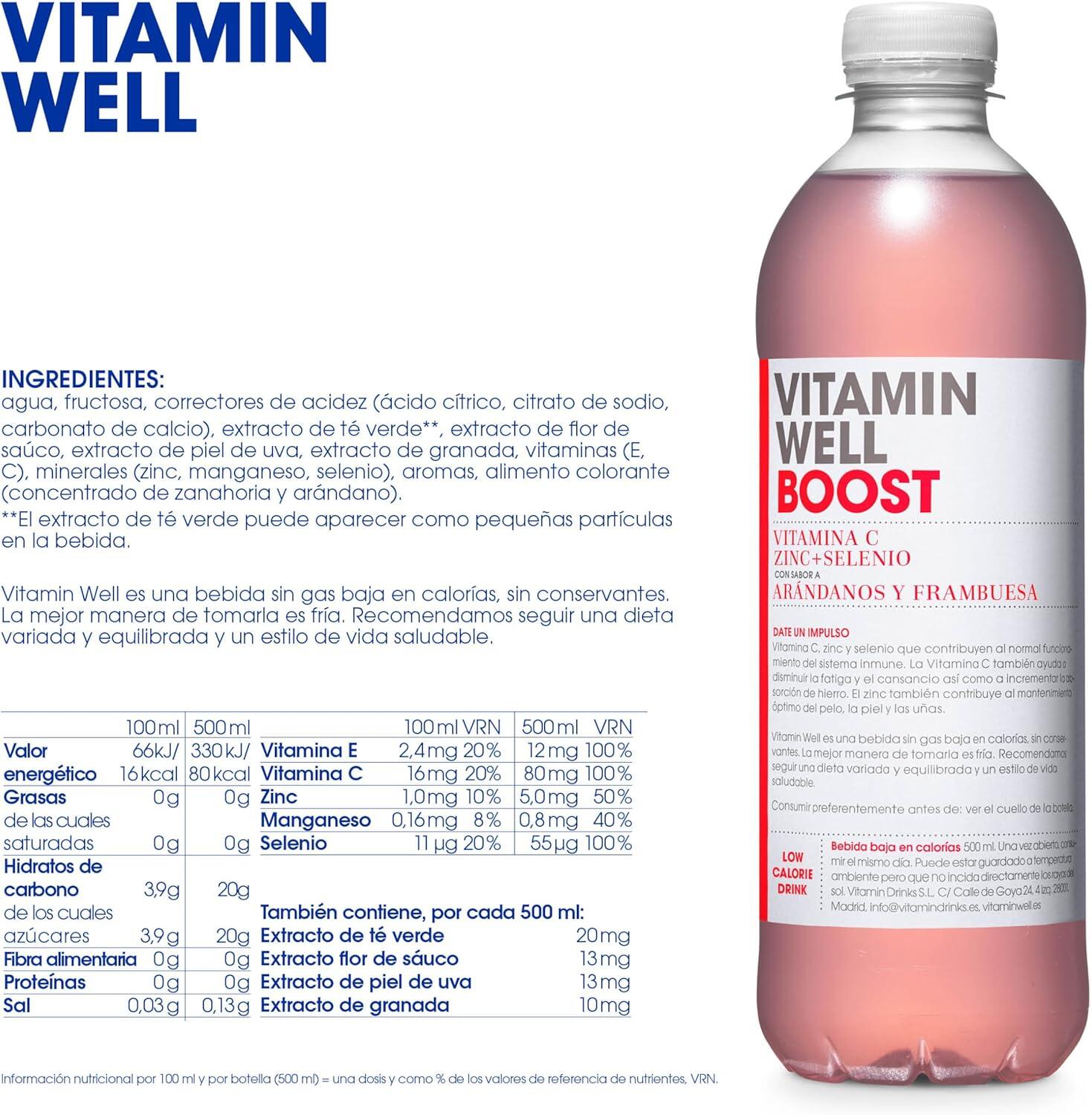 Bebida Vitaminada Boost 0,5l Arándanos Frambuesa Vitamin Well 5/5