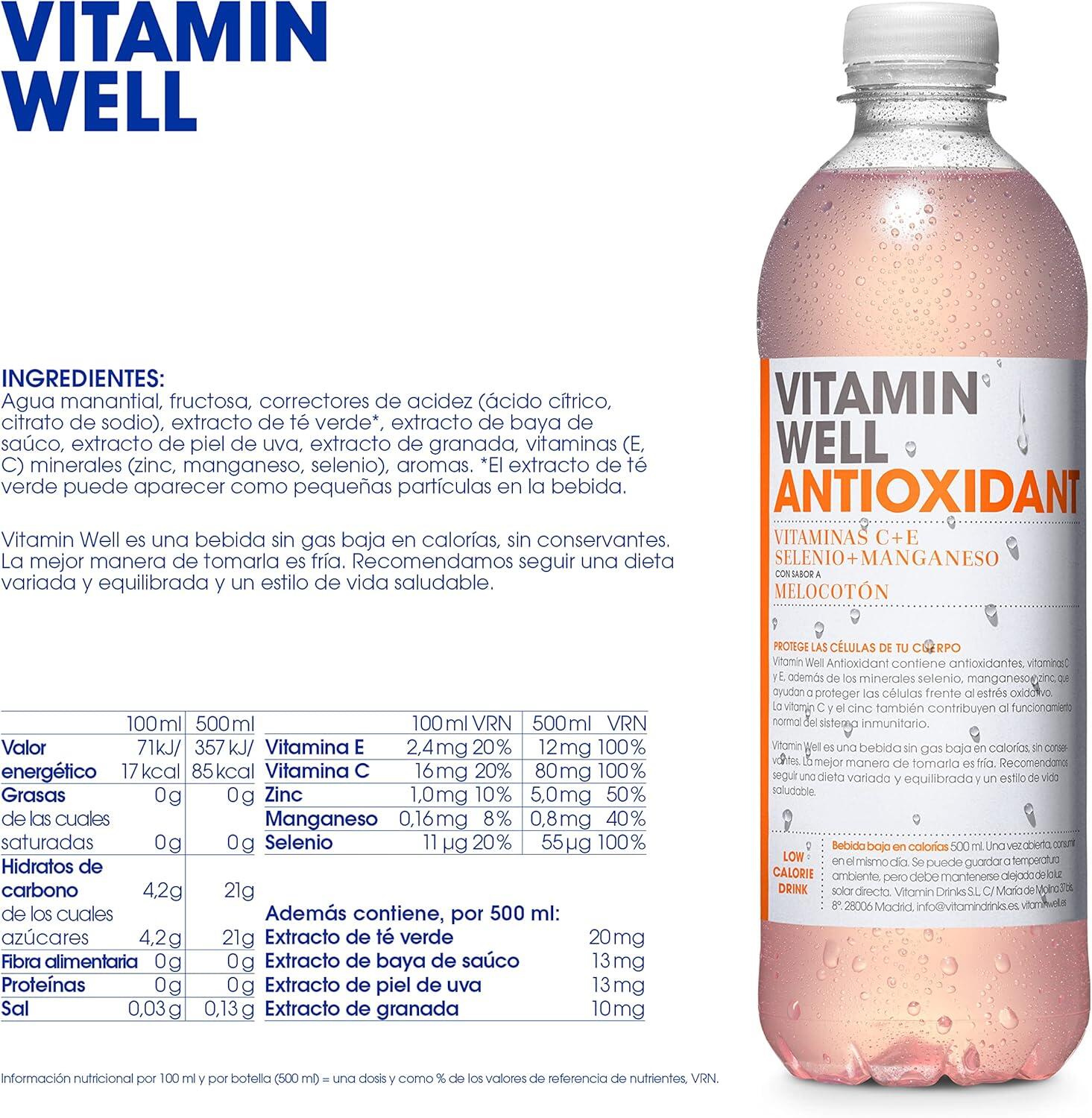 Bebida Vitaminada Antioxidant 0,5l Melocotón Vitamin Well 4/4