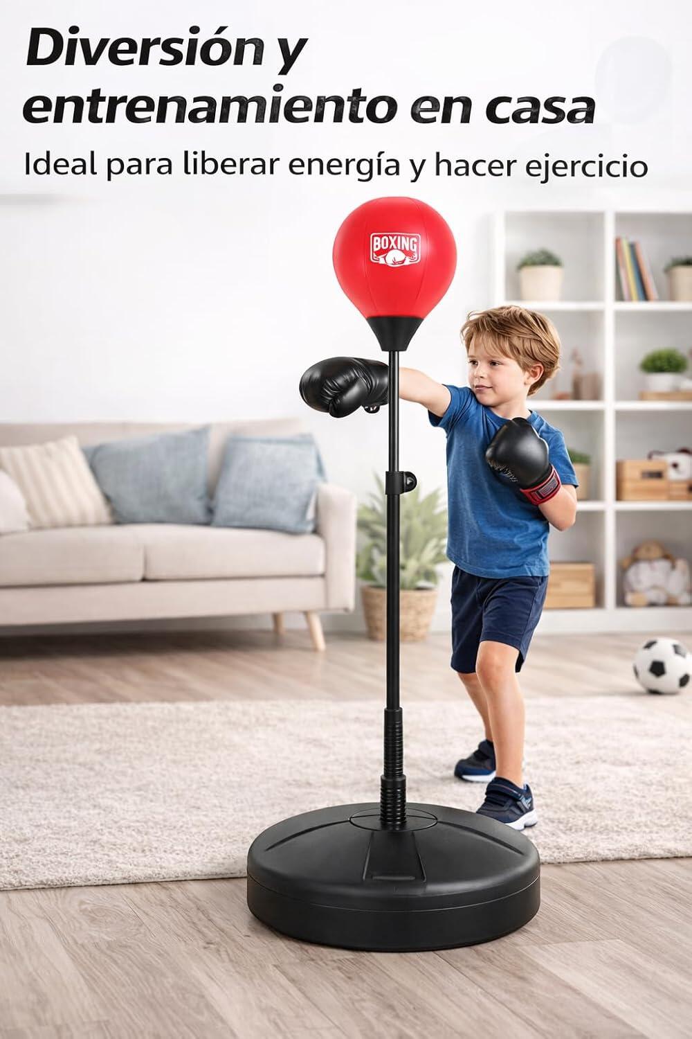 Ballon de frappe pour enfants DEVESSPORT rouge Hauteur réglable de 1,26 à 1,46 m 2/6