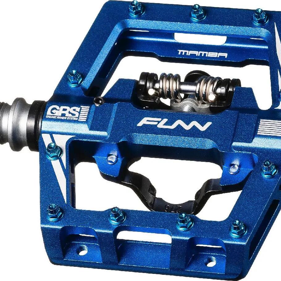 Pair of Funn Mamba S Single Side SPD Blue Semi-Automatic Pedals with Cages