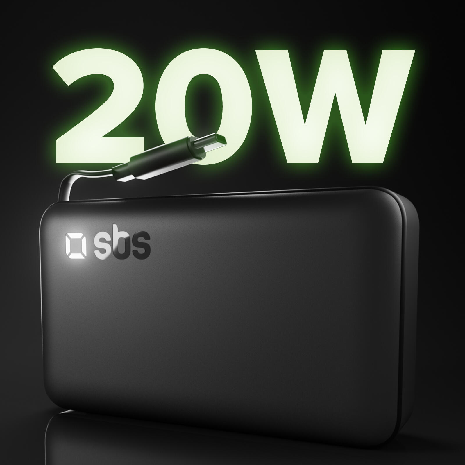Powerbank 10000 mAh con cavo USB-C retrattile e ricarica rapida 2/7