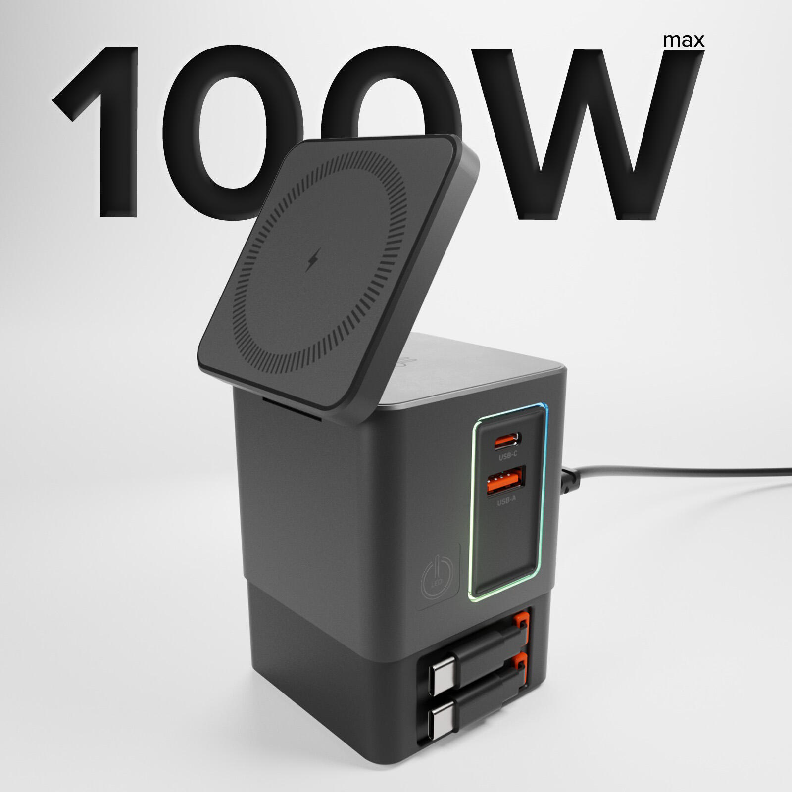 Stazione di Ricarica 6 in 1, 100W, con Ricarica Wireless 2/7