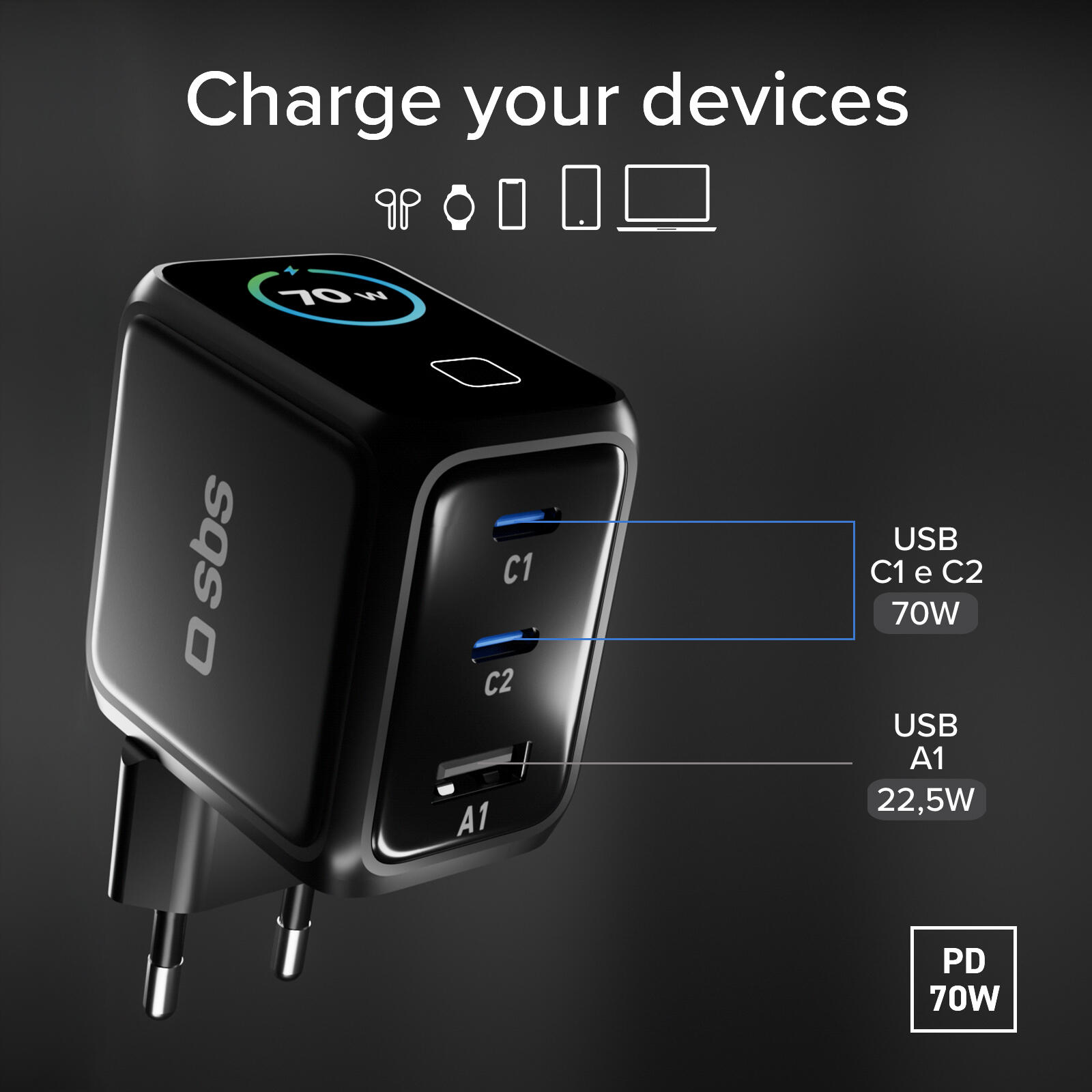 Caricatore USB-C Smart da 70 W con display TFT e Power Control 2.0 6/7