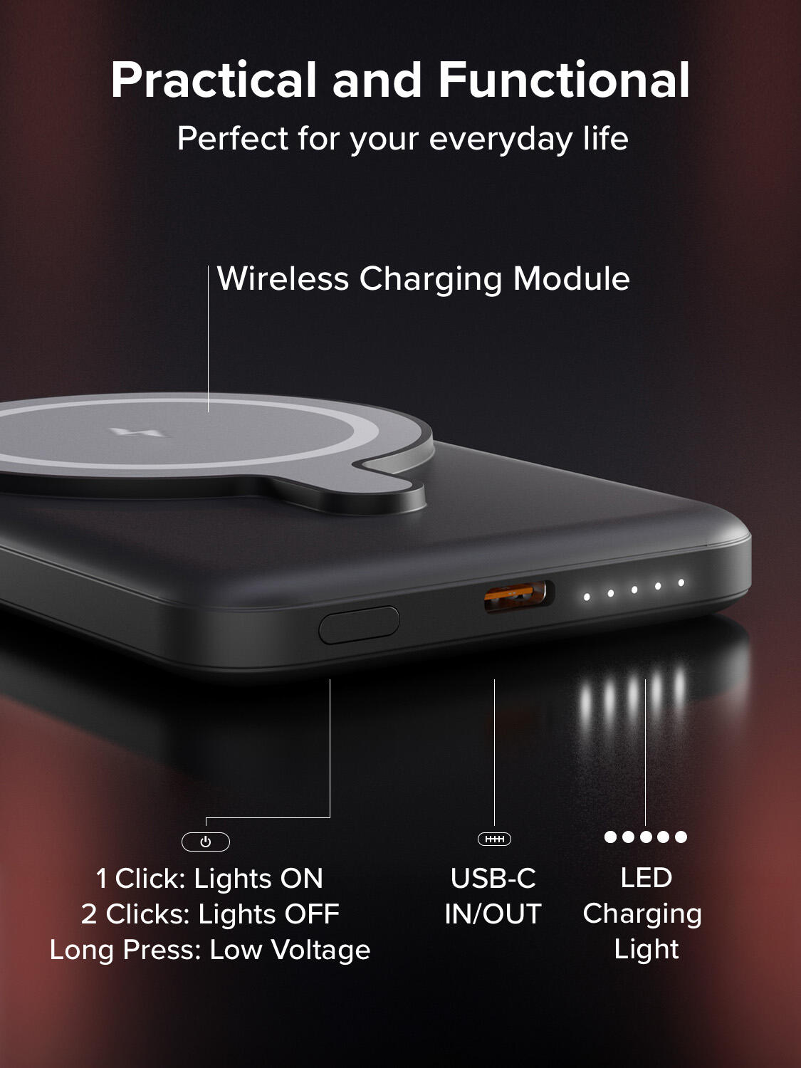 PowerBank 5000 mAh, compatibile con MagSafe e con porta USB-C 20W 4/7
