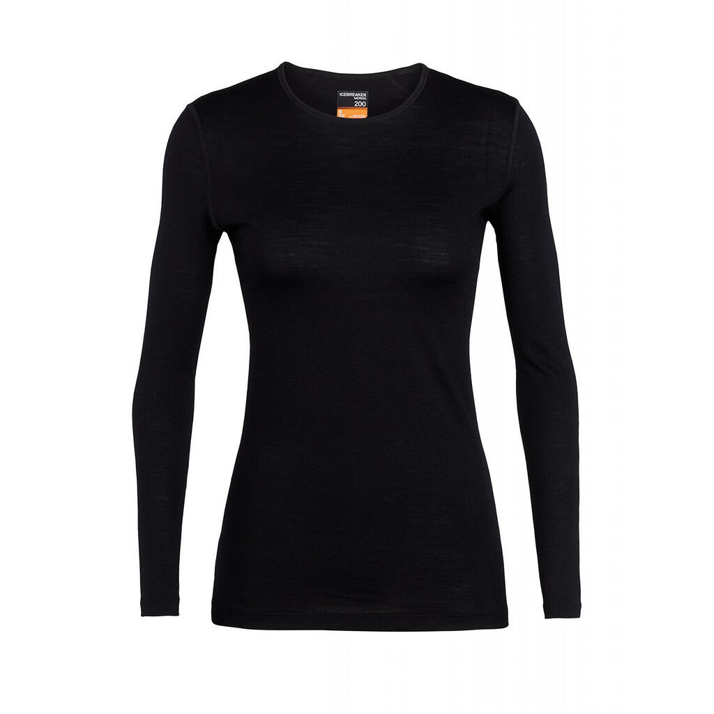 Icebreaker Womens 200 Oasis LS Crewe Thermal Top - Black