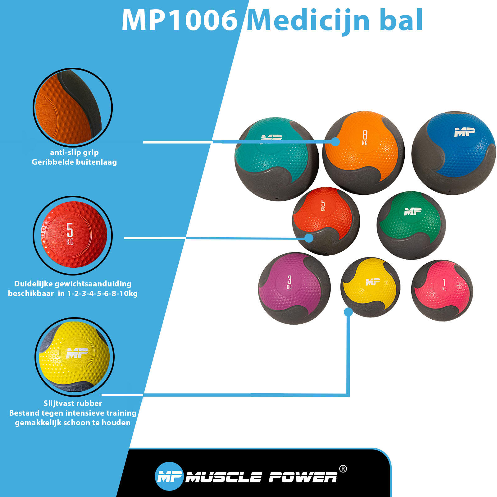 Muscle Power Rubber medicijnbal 2 kg 6/7