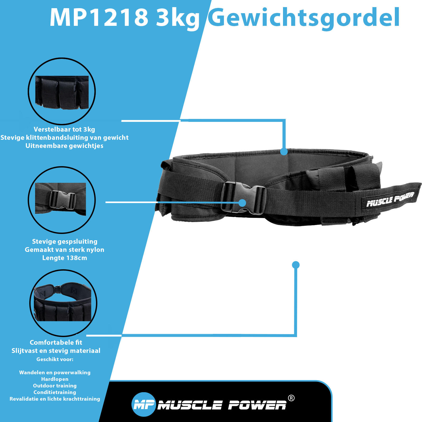 Muscle Power Gewichtsgordel 3KG MP1218 7/7