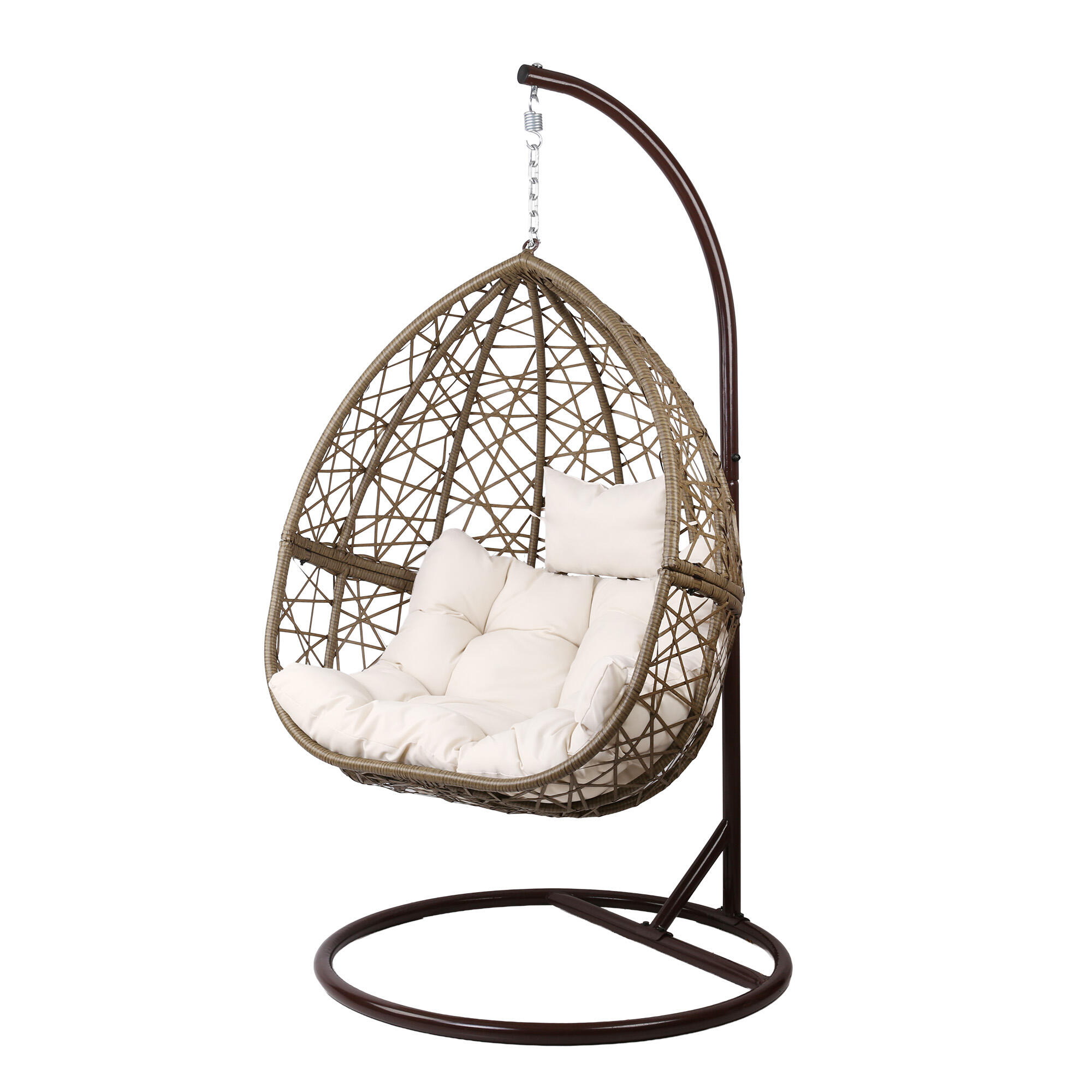 Gardeon Outdoor Egg Swing Chair Wicker Rattan Furniture Pod Stand Cushion Latte