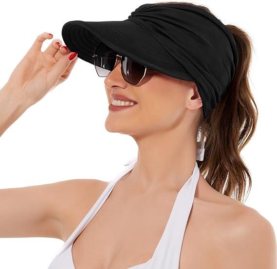 Women's UPF 50+ UV Protection Sun Visor Hat - Black