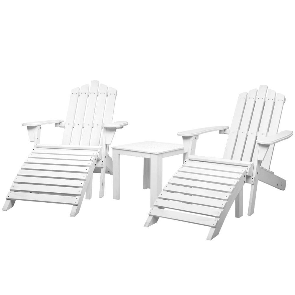 Gardeon 5PC Adirondack Outdoor Table and Chairs Wooden Sun Lounge Patio Furnitur
