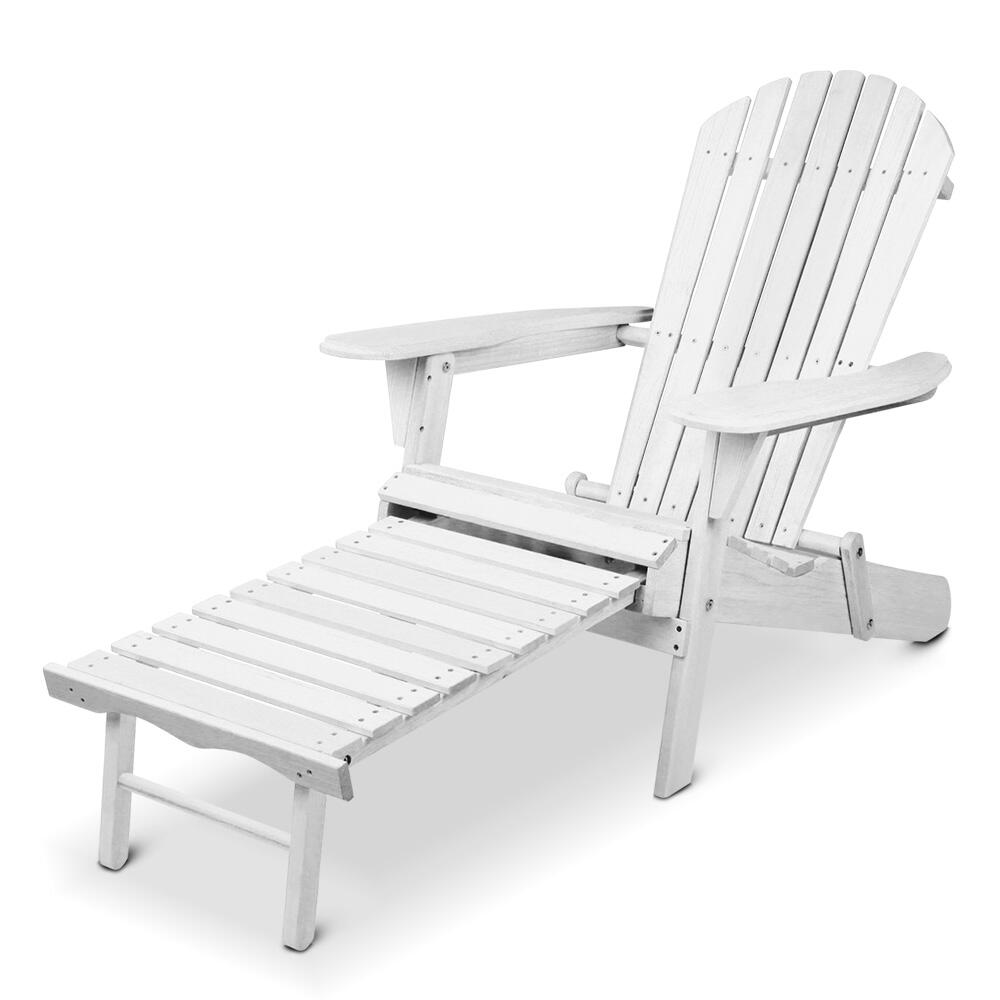 Gardeon Sun Lounge Outdoor Chairs Wooden Foldable Patio Furniture Adirondack Whi