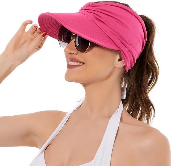 Women's UPF 50+ UV Protection Sun Visor Hat - Rose Red