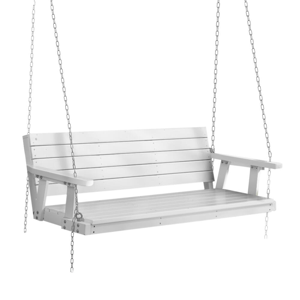 Gardeon Porch Swing Chair With Chain Outdoor Furniture Wooden Bench 3 Seat White