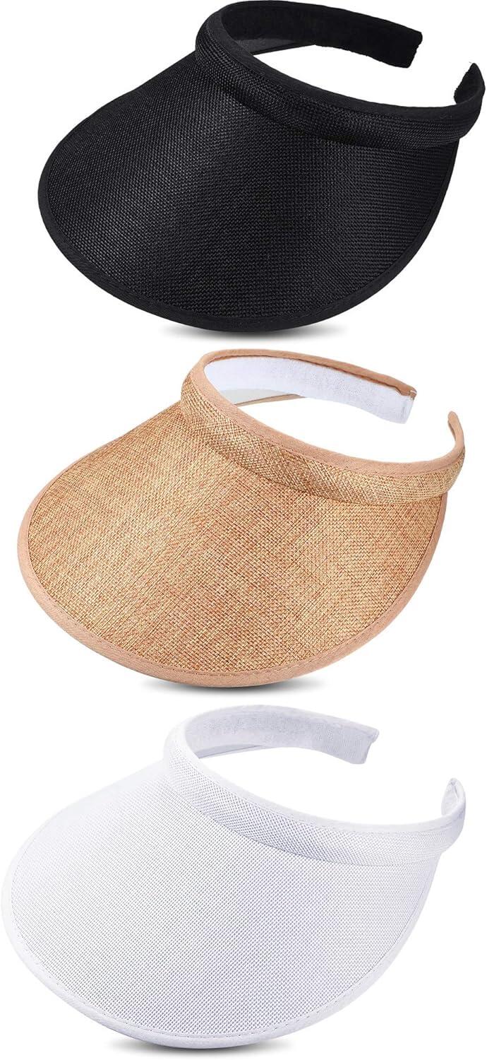 3 Pieces Wide Brim Clip Sun Visor Hats for Women