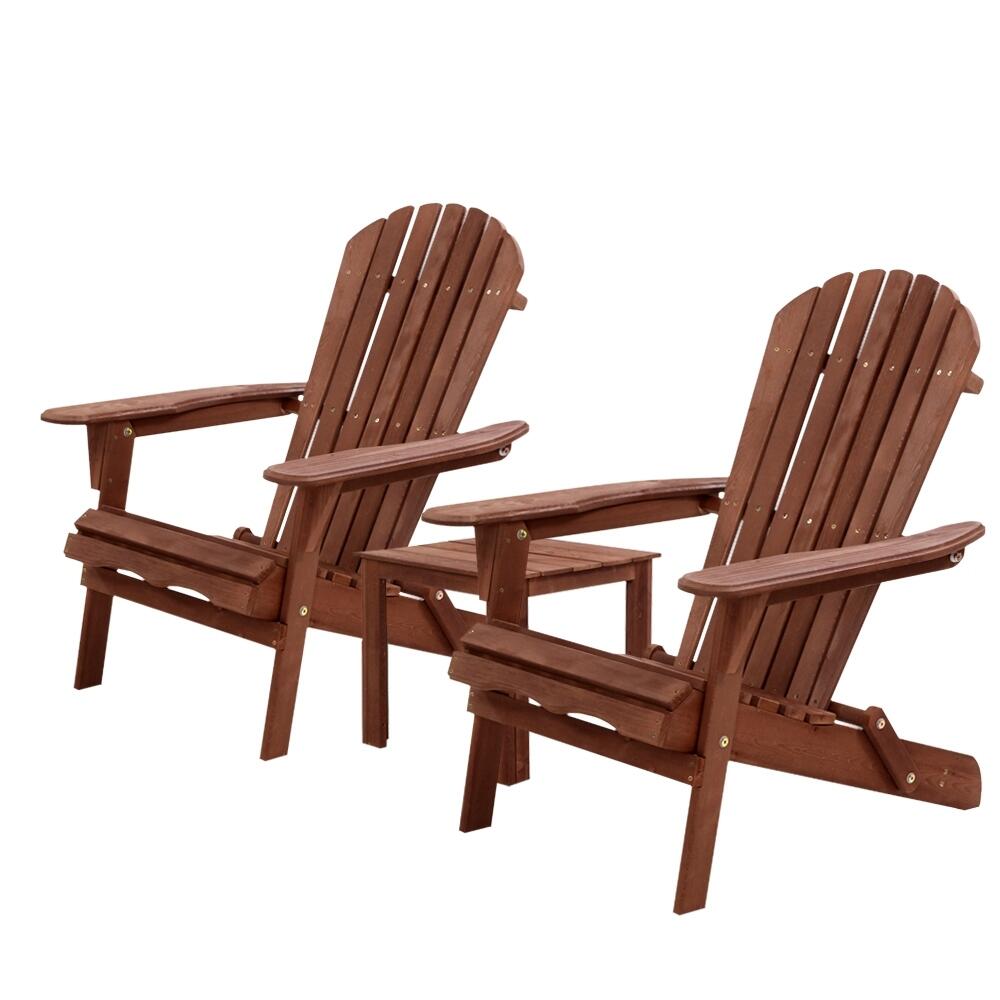 Gardeon 3PC Adirondack Outdoor Table and Chairs Wooden Foldable Beach Chair