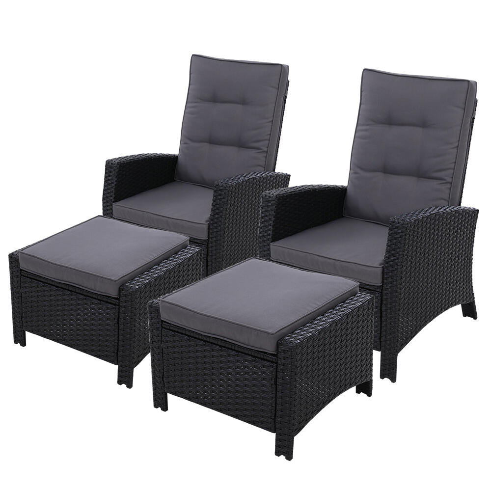 Gardeon 2PC Recliner Chairs Sun lounge Wicker Lounger Outdoor Furniture