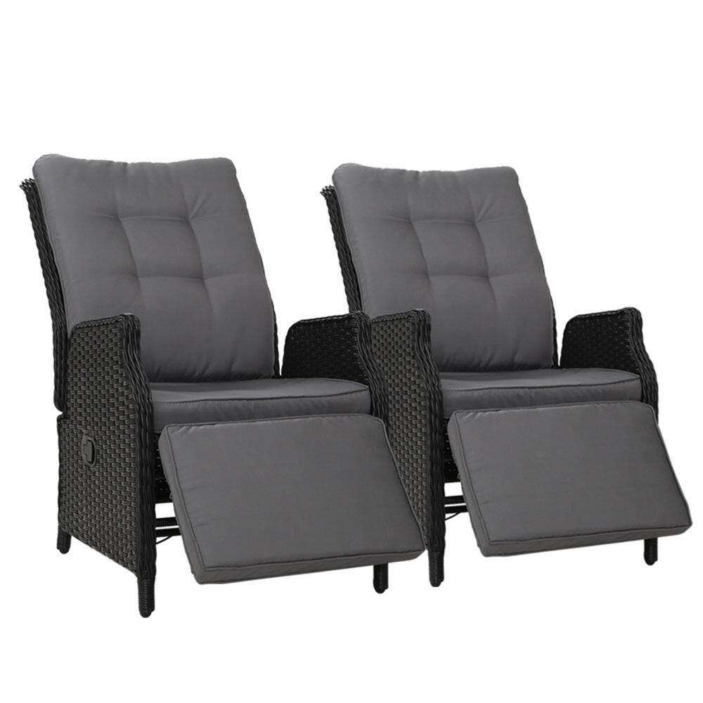 Gardeon 2PC Recliner Chairs Sun lounge Wicker Lounger Outdoor Furniture