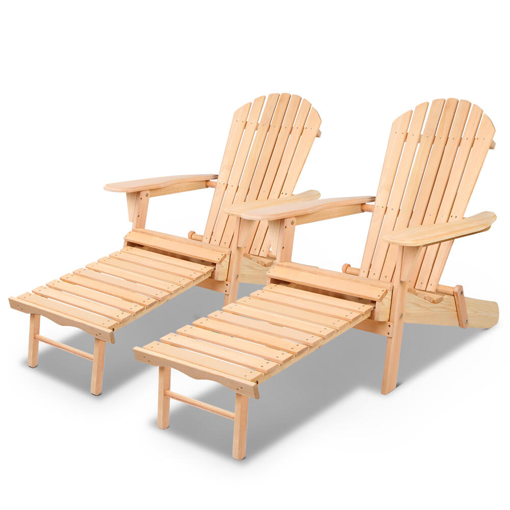 Gardeon 2PC Adirondack Outdoor Chairs Wooden Sun Lounge Patio Furniture Garden N