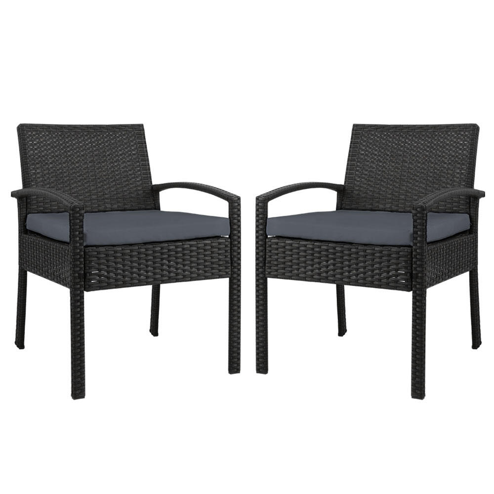 Gardeon 2PC Outdoor Dining Chairs Patio Furniture Rattan Lounge Chair Cushion Fe