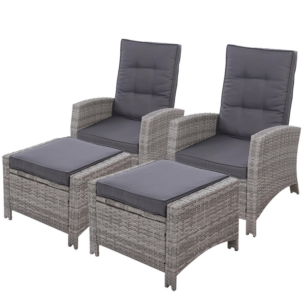 Gardeon 2PC Recliner Chairs Sun lounge Wicker Lounger Outdoor Furniture