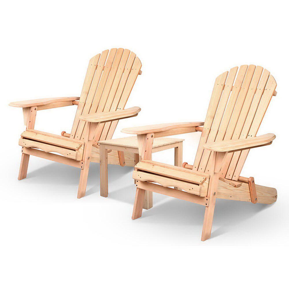 Gardeon 3PC Adirondack Outdoor Table and Chairs Wooden Foldable Beach Chair