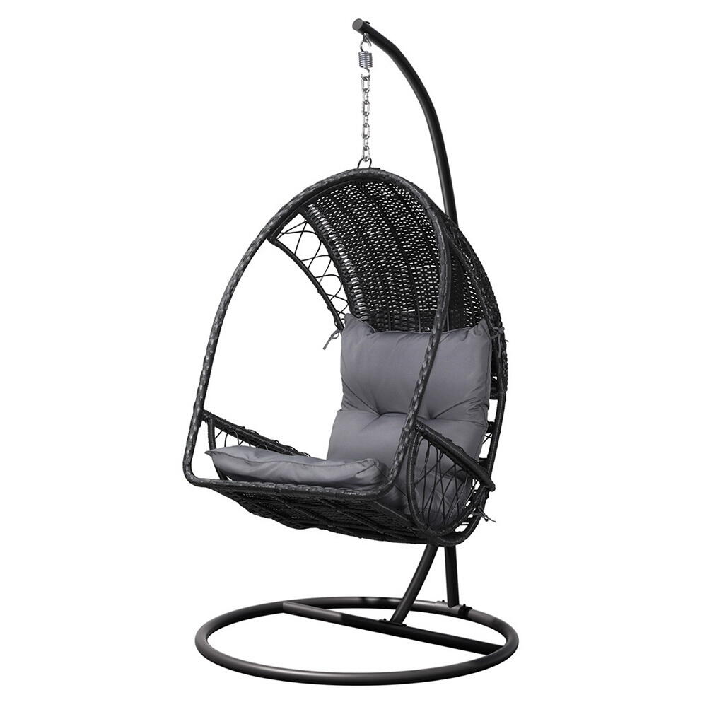 Gardeon Outdoor Egg Swing Chair Wicker Furniture Pod Stand Armrest Black