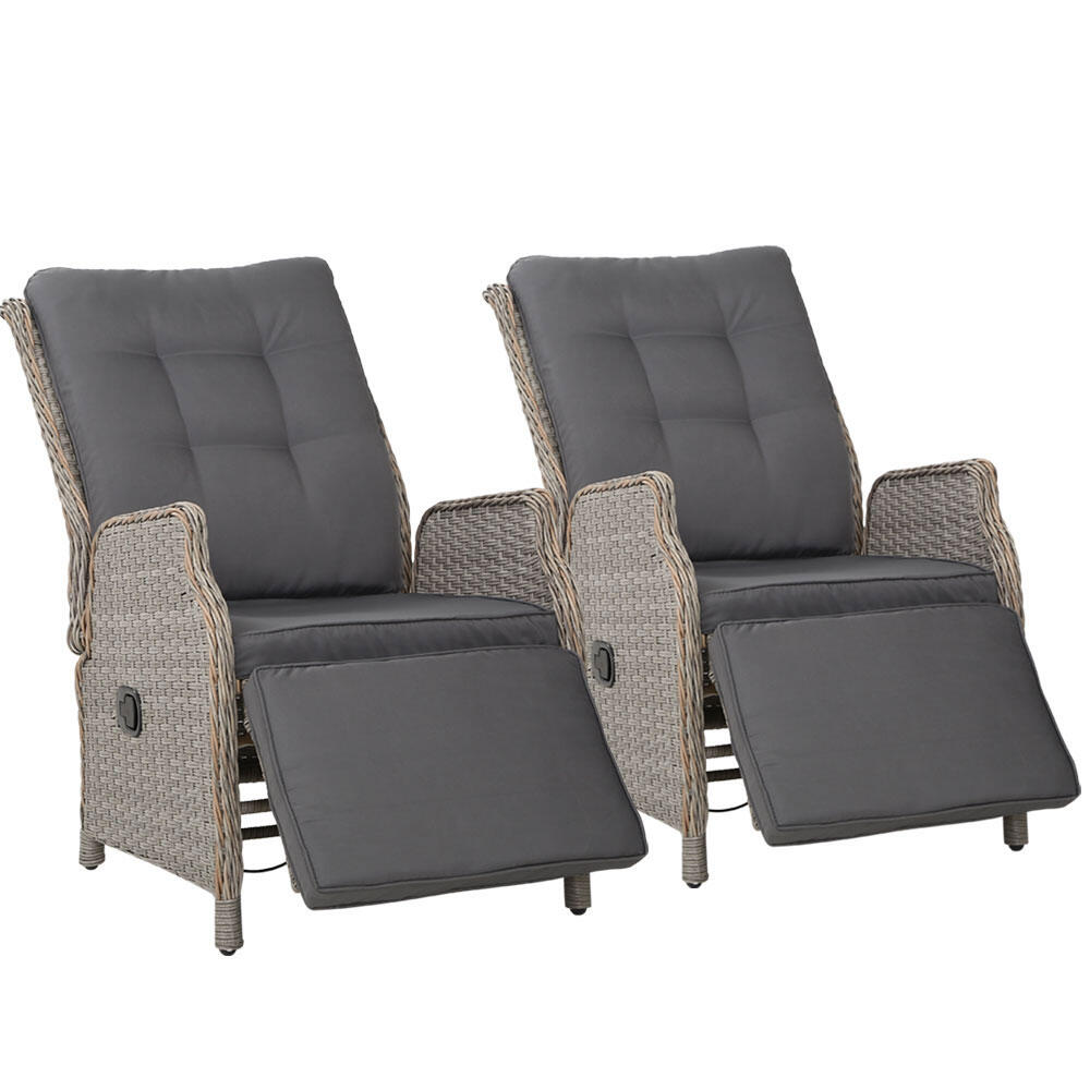 Gardeon 2PC Recliner Chairs Sun lounge Wicker Lounger Outdoor Furniture