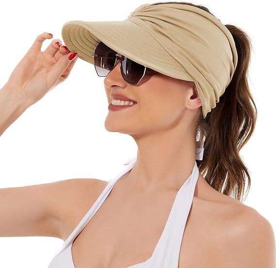 Women's UPF 50+ UV Protection Sun Visor Hat - Beige