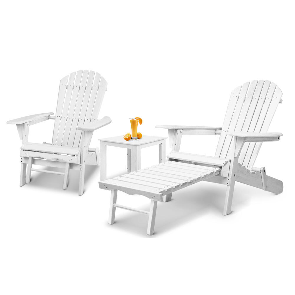 Gardeon 3PC Adirondack Outdoor Table and Chairs Wooden Sun Lounge Beach Patio