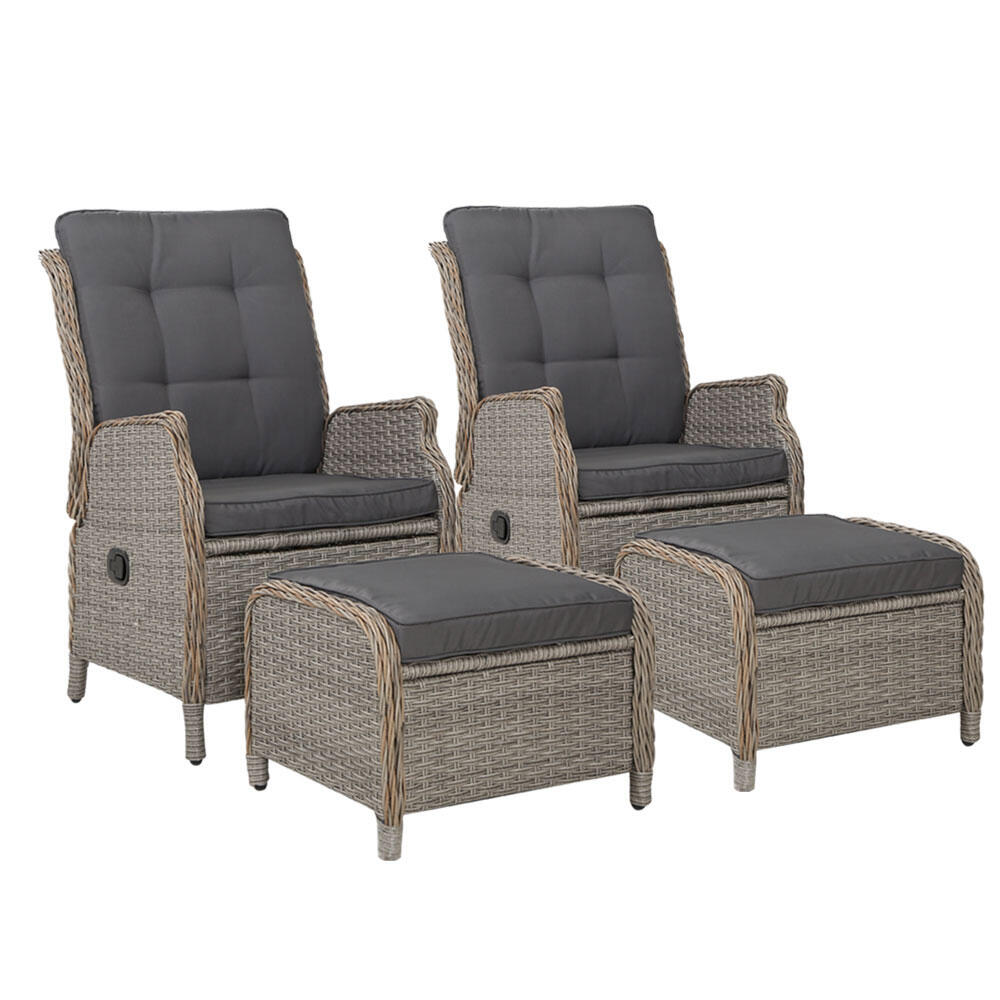 Gardeon 2PC Recliner Chair Sun lounge Wicker Lounger Outdoor Furniture Adjustabl