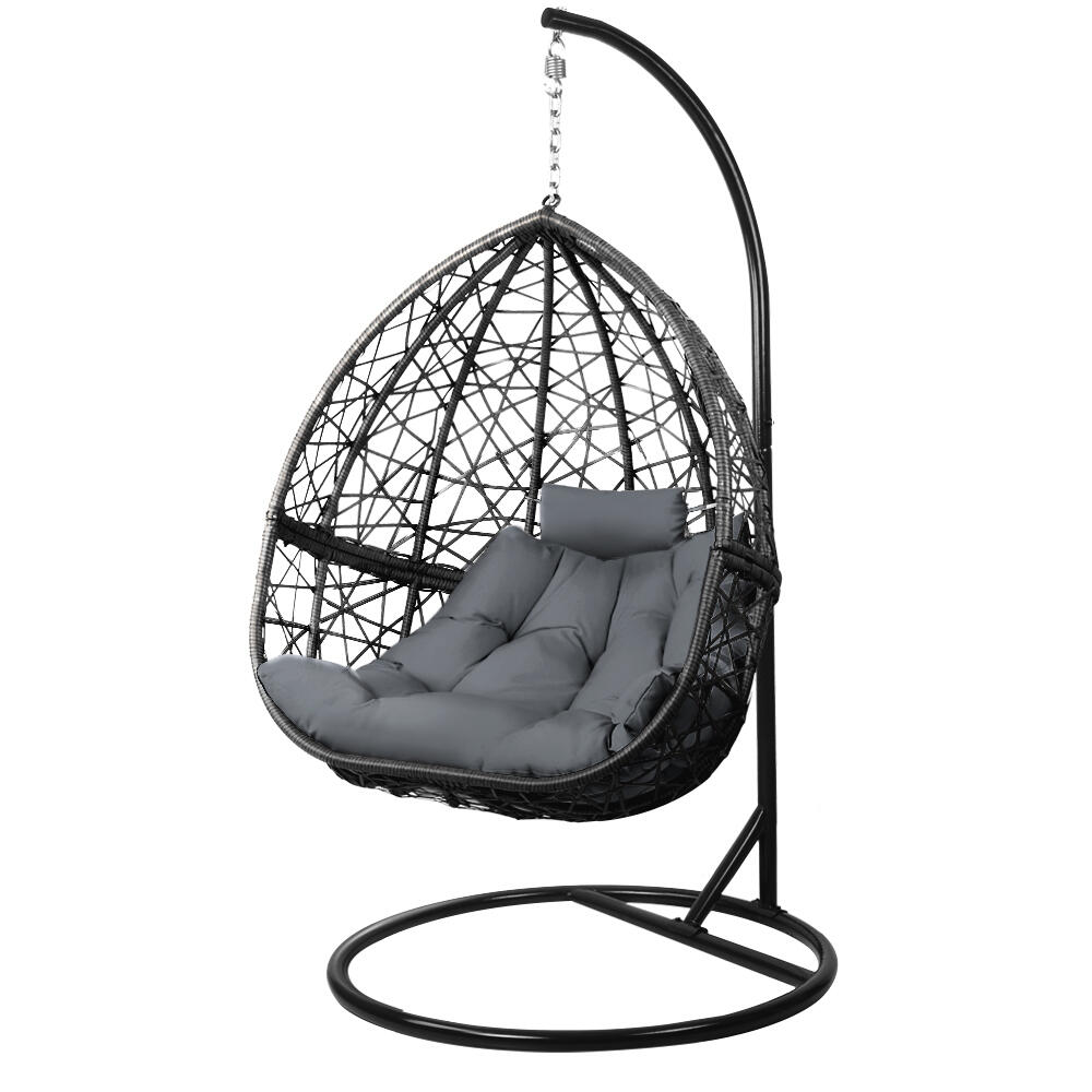 Gardeon Outdoor Egg Swing Chair Wicker Rattan Furniture Pod Stand Cushion  Grey