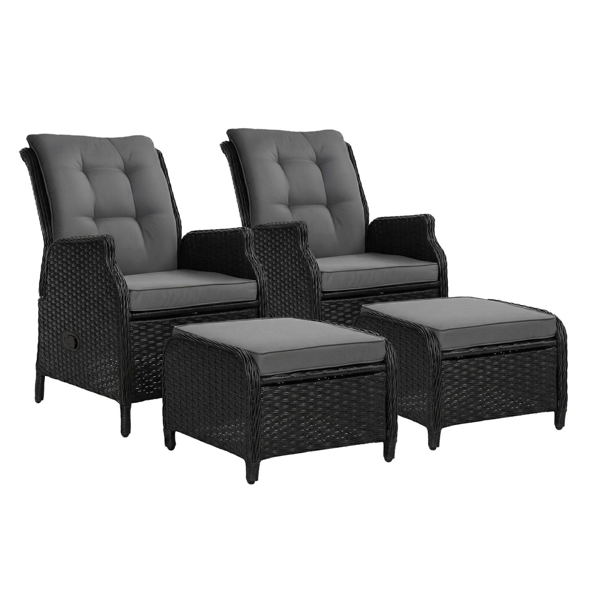 Gardeon 2PC Recliner Chair Sun lounge Wicker Lounger Outdoor Furniture Adjustabl