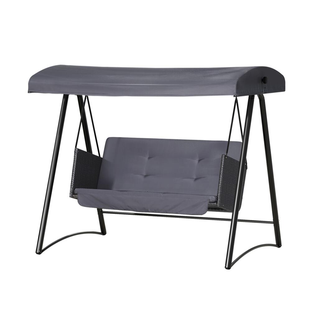 Gardeon Outdoor Swing Chair Garden Bench Furniture Canopy 3 Seater Rattan Grey