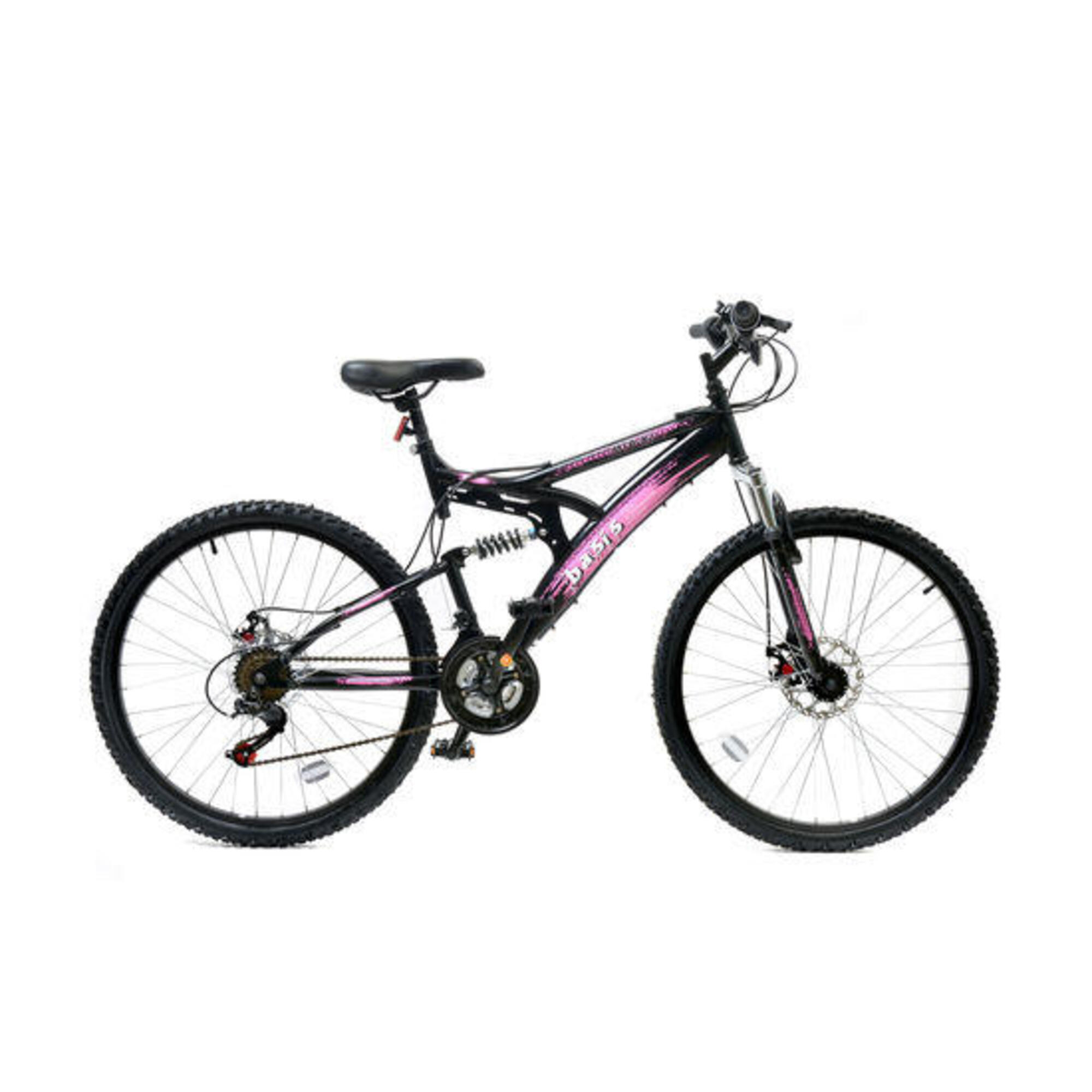 Basis 1 Full Suspension Mountain Bike - 26in Wheel - 18 Speed Black Pink 1/5