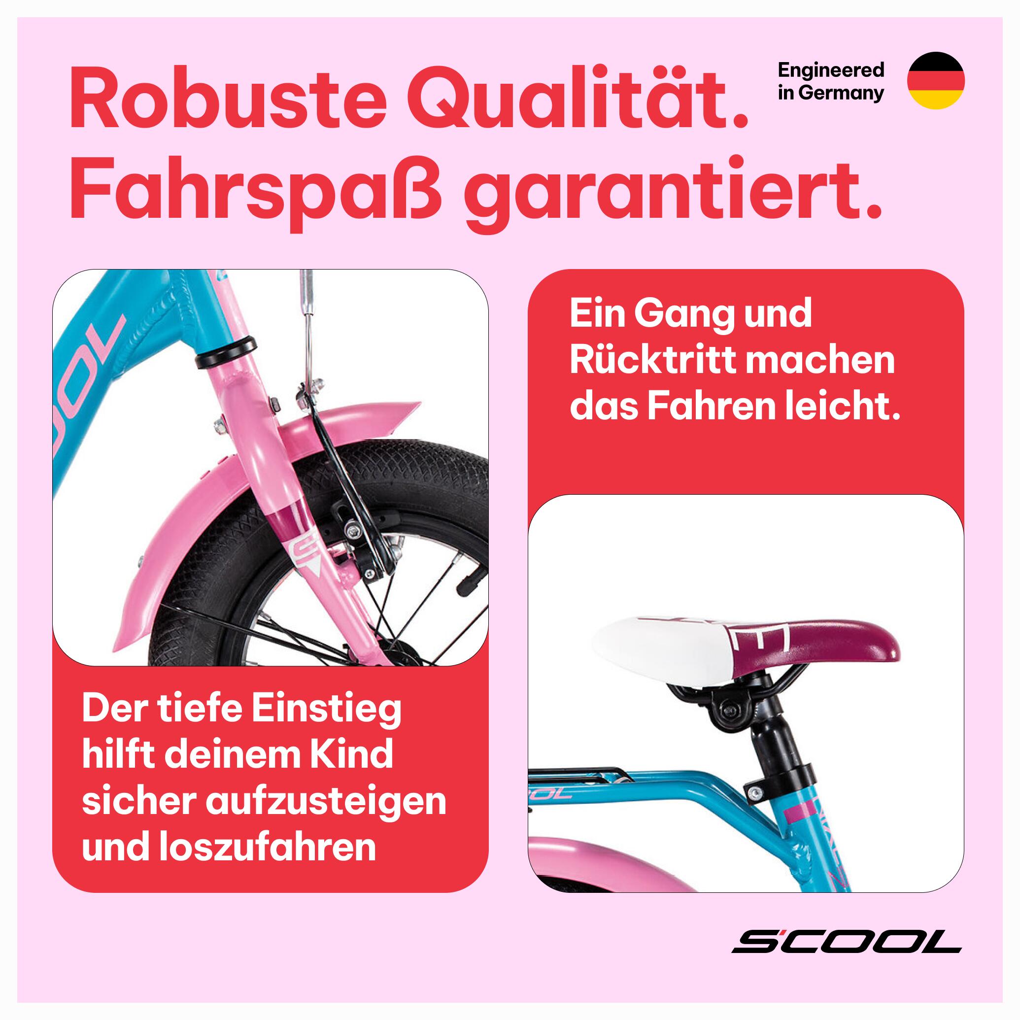niXe, 12 Zoll Kinderfahrrad, 1-Gang, Türkis/Rosa, ca. 85–100 cm, ab 2 Jahre 3/8
